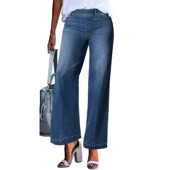 Новые женские джинсы с широкими штанинами, сшитые спереди, джинсы с широкими штанинами, однотонные повседневные модные брюки 2023