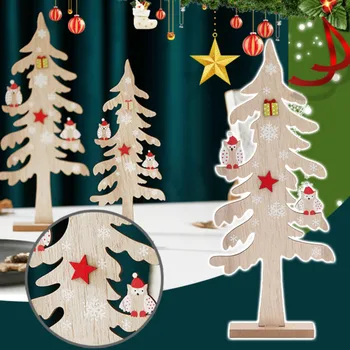 Деревянная Рождественская елка праздничные рождественские украшения Снеговик Санта Пентаграмма декоративные деревья Навидад праздничное украшение сада