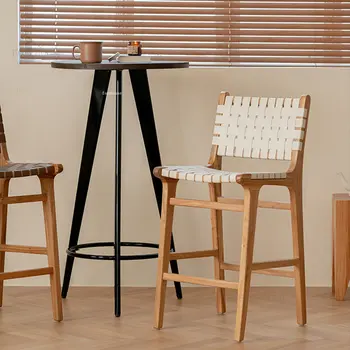Японские барные стулья из массива дерева, кухонные простые барные стулья роскошного плетения, креативный высокий стул со спинкой Ins, барный стул C
