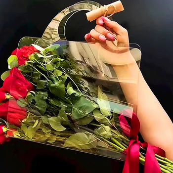 Цветочная Прозрачная Сумка Decor Box Party Gift Портативная Однослойная/Двухслойная Упаковочная Сумка Свадебная Роза В Корейском Стиле