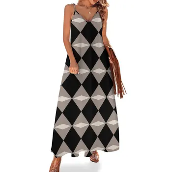 Новое черно-бежевое платье без рукавов с геометрическим ромбовидным рисунком 723 Элегантные платья