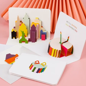 1ШТ 3D Всплывающие открытки Цветы Торт Открытка на день рождения Подарки на годовщину Открытка Приглашения на свадьбу Поздравительные открытки с конвертом