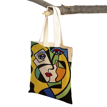 Женские сумки для покупок в стиле аниме с абстрактным искусством Пикассо, двухсторонняя Эко-повседневная холщовая сумка через плечо, винтажная сумка для покупок