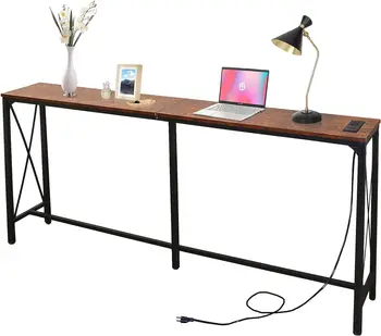 Дюймовый консольный столик, Диван-столик с 2 розетками питания и 2 USB-портами, Столик за диваном с Металлическим каркасом, Удлиненный Диван-столик, N