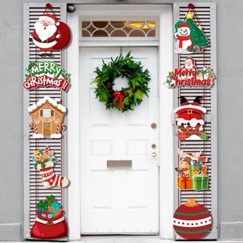 1 пара С Рождеством Христовым Дверной Подвесной Баннер Санта Клаус Снеговик Двустишие Navidad 2024 Рождественская Вечеринка Украшение Дома 2024 Ноэль