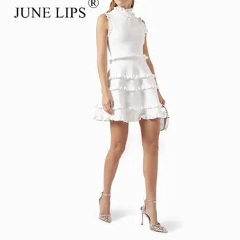 JUNE LIPS 2023 Летнее Новое Белое Платье трапециевидной формы с круглым вырезом и Тонкой талией, Бандажное Длинное платье Знаменитостей, Элегантное Женское платье