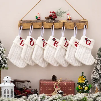 2023 год Белые Рождественские носки 26 букв алфавита Рождественские Вязаные чулки Рождественский подарочный пакет Рождественские украшения для дома Подарок