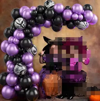Набор гирлянд из латексных шаров черного и фиолетового цветов для тематической вечеринки в честь Хэллоуина, Нерегулярные Цветочные арки, Воздушные шары, украшения на День рождения