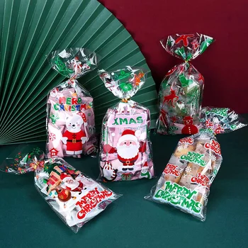 50 Штук высококачественной пластиковой упаковки для конфет Подарочный пакет с Рождественской печатью Украшение вечеринки Креативный Рождественский подарочный пакет своими руками