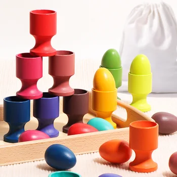 Классификация цветов Монтессори, деревянные стаканчики с яйцами и шариками, развивающие упражнения для детей раннего возраста, хватательные игрушки для младенцев