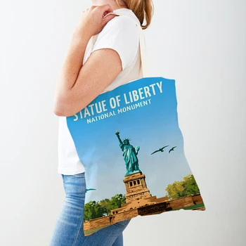 Женская сумка для покупок в Нью-Йорке, Риме, Италии, Греции, Либерти-Сити, сумка с двойным принтом, модные повседневные женские сумки для покупок через плечо