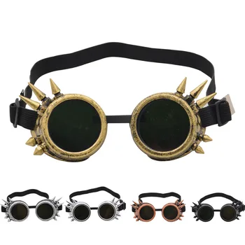 Круглые очки в стиле стимпанк, кибер-готика, очки с заклепками, очки с шипами, косплей, велосипедные солнцезащитные очки, Ветрозащитное зеркало