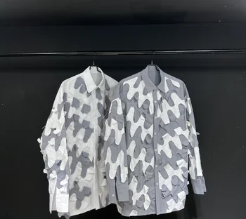 SuperAen Индивидуальный оригинальный дизайн, Весна-лето, новый Бело-серый Корейский топ с длинным рукавом, свободная рубашка для женщин