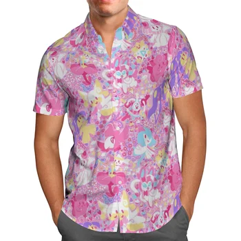 Розовое Аниме 3d Пляжная Гавайская Летняя Мужская Рубашка 2022 Года С Коротким Рукавом, Уличная Одежда Оверсайз 5xl Camisa Social Chemise Homme-33
