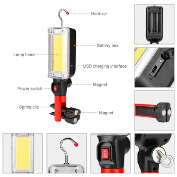 Enjoydeal COB Work Light USB, Перезаряжаемый Портативный Светодиодный Фонарик, Водонепроницаемый Регулируемый Зажим для магнитного крючка, Кемпинговый фонарь 18650