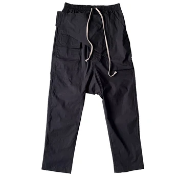 Мужские Повседневные спортивные брюки Rick с эластичным поясом на шнурке, винтажные женские брюки-карго RO Owens, уличная одежда Traf, уличные брюки-карго на молнии, высокие уличные брюки-карго