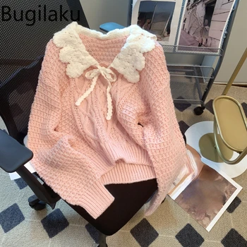 Бугилаку, Корейские шикарные милые пуловеры, Женские свободные свитера в стиле пэчворк контрастного цвета, женские свитера с длинным рукавом, универсальные свитера Sueter Mujer