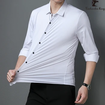 Качественная мужская повседневная рубашка с длинным рукавом, мужские элегантные вечерние блузки, рубашки с высокой эластичностью, бесшовные топы