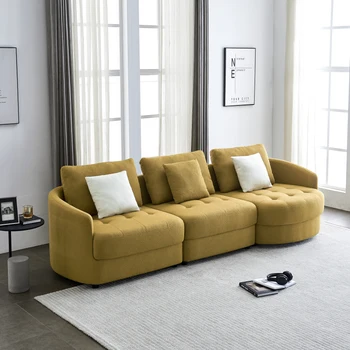 Темно-желтый диван из плюшевой ткани, современный диван L-образной формы середины века с опорной подушкой, можно свободно складывать для мебели гостиной