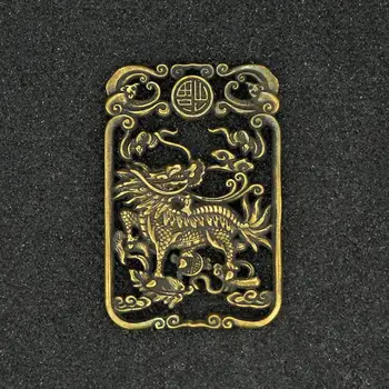 Коллекция Китайских Латунных Резных Животных Kirin Blessing Card Изысканные Маленькие Подвесные Статуэтки