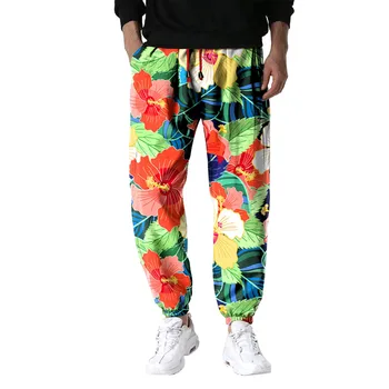 Мужские весенне-летние брюки с гавайским рисунком, повседневные Универсальные Свободные брюки большого размера, модные пляжные брюки с карманами для бега трусцой