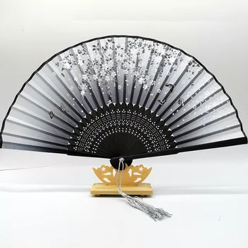 Китайский Японский шелковый складной веер В винтажном стиле, декоративные складные веера в бамбуковой рамке, украшения, подарок для вечеринки, ручной веер