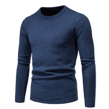 Модная мужская трикотажная рубашка многоцветного кроя с большим круглым вырезом, приталенный свитер с подкладкой, базовый топ большого размера
