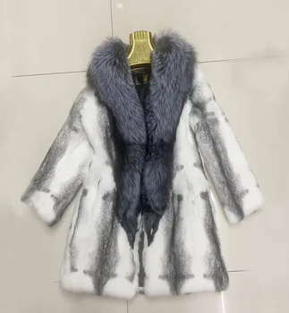 Роскошная шуба из натурального кроличьего меха с большим воротником из лисьего меха, женская модная куртка на заказ любого размера
