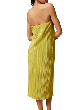 Женское платье-труба с цветочным принтом, Y2K, миди-платье без бретелек, Летнее плиссированное платье трапециевидной формы без рукавов и спинки, пляжная одежда