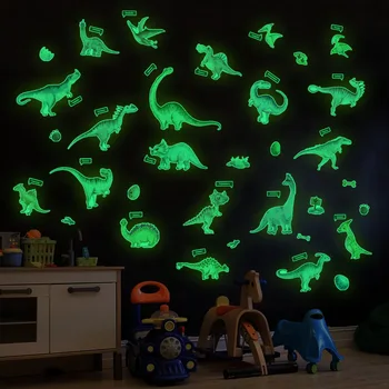 Наклейка на стену со Светящимся в темноте Динозавром, Мультяшное Яйцо Динозавра, Флуоресцентная Наклейка, Наклейка Для украшения Детской комнаты Kinderzimmer