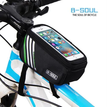 Велосипедная сумка B-SOUL с рамой из передней верхней трубки, велосипедная сумка MTB, водонепроницаемая трубка с сенсорным экраном, для хранения мобильного телефона