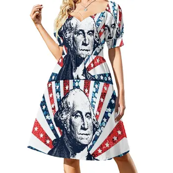 Новое платье без рукавов с принтом Джорджа Вашингтона с блестками, женская летняя одежда для женщин