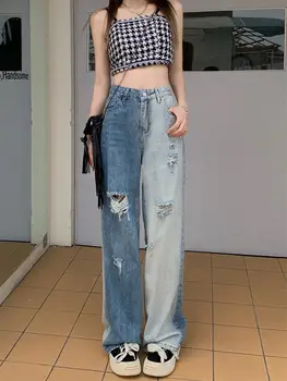 Корейские Летние Джинсовые Узкие брюки Рваные джинсы Японские y2k High Shot Woman С дырками Винтажные брюки-карандаш