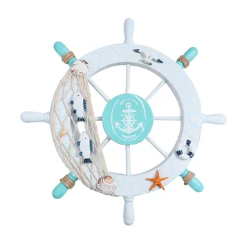 Деревянный настенный орнамент на руле направления, морское деревянное рулевое колесо на руле направления с рыболовной сетью, настенное деревянное рулевое колесо на пляжную тематику