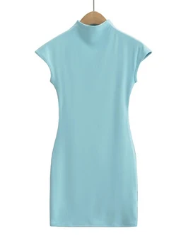 Мини-платья для женщин 2023 Летнее трикотажное платье сексуальная винтажная одежда черные платья водолазка с коротким рукавом розовое платье облегающее