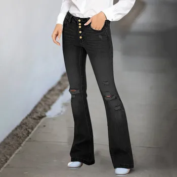 Винтажные Повседневные джинсовые Женские Свободные Повседневные Джинсы с высокой талией и прямыми штанинами, женская одежда на пуговицах, Корейская уличная одежда