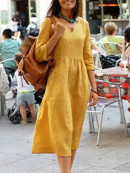 Женское Осенне-Зимнее Свободное Однотонное платье 2023 Свободного Покроя, Повседневное Желтое платье Длиной до колен, Vestido Elegante Mujer Y2k