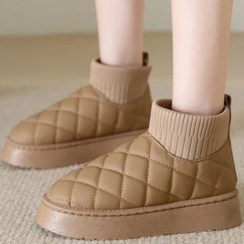 Зимние сапоги, женская бархатная утепленная зимняя новинка 2023 года, модная теплая хлопковая обувь без застежки с короткими рукавами, зимние ботинки-угги