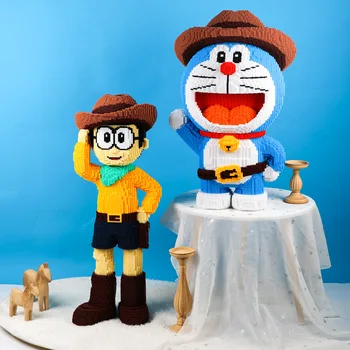 82-сантиметровый большой ковбой Doraemon Building Block Мультфильм 96-сантиметровая собранная модель Nobita Travel Cat Magic Bricks Игрушка для детей в подарок на День рождения