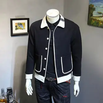 EWSFV 2021 Осенняя модная мужская куртка-поло с воротником-стойкой, мужская свободная вязаная куртка-кардиган в корейском стиле, модное пальто с длинным рукавом