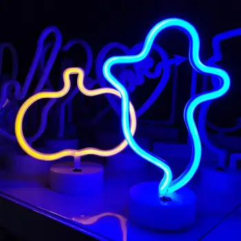 Светодиодная подсветка для вечеринки в честь Хэллоуина, декор для вечеринки в виде неблестящей тыквы-призрака, Светодиодная неоновая лампа в форме Usb / лампы на батарейках, декоративный неон