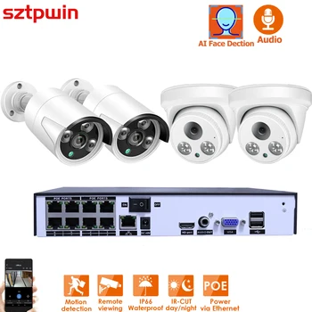H.265 + 8CH 5mp POE NVR Комплект Системы видеонаблюдения 4MP IP POECamera P2P IR IP66 Face DetectionOutdoor Всепогодный Контроль безопасности видео