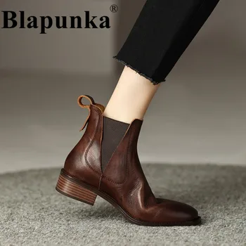Blapunka/ Женские ботинки из натуральной кожи Ручной работы в стиле ретро, Ботильоны 