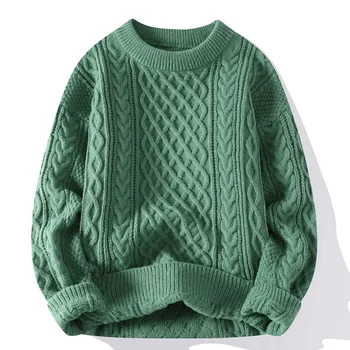 Винтажные свитера, мужские свитера с круглым вырезом, Мужские пуловеры, Джемперы, Зеленая модная одежда, Осенне-зимние топы, мужские вязаные кофты