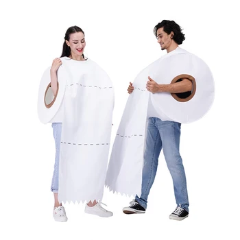 Белая рулонная бумага, Туалетная бумага, костюм для взрослых, костюм для Пурима, Туника для ролевых игр, Забавный комбинезон, платье для косплея на Хэллоуин