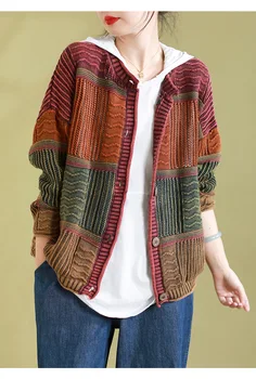 Женский свитер винтажной художественной хлопчатобумажной вязки в полоску с панелями, свободные однобортные повседневные топы Wild