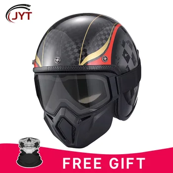Ретро мотоциклетный шлем из углеродного волокна 12K для мужчин и женщин, всесезонные Японские классические шлемы с открытым лицом в реактивном стиле, мотоциклетные мопеды