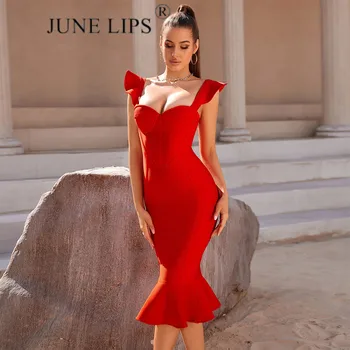 JUNE LIPS 2023 Осеннее новое сексуальное облегающее платье с запахом для вечеринки в клубе знаменитостей Bubble Bar, бандажное платье оптом