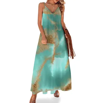 Бирюзовый океан Гламур Золотое платье без рукавов с искусственной мраморной текстурой, женские платья, платье подружки невесты, женское платье