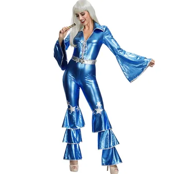 Женский костюм хиппи на Хэллоуин, винтажное выступление на дискотеке 1970-х, танцевальный комбинезон, певица, женщины-хиппи, карнавал для косплея.